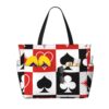 Ciuxbaodp Grid Poker Playing Cards Large Beach Tote Bag For Women With Zipper & Wet Pocket, Lightweight Foldable Gym Tote For Travel, Grocery, Swim, Sports
