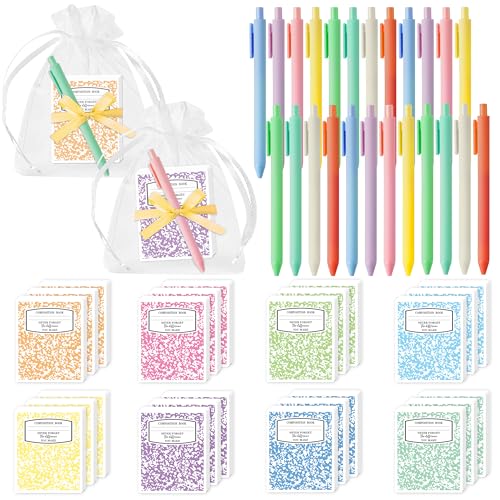 CJiangpo Teacher Sticky Note Set - 24 Pack Composition Book Sticky Note Pads with Ballpoint Pens Ribbons, Cute Memo Pad Stationery Set Thank You Teacher Appreciation Gifts School Office Supplies Party