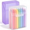 Clabby 2 Pcs Clear Plastic Crayon Boxes Hold 24 Count, Purple,Clear
