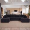 Claiks 120" Boneless Couch, U-Shape Corduroy Sectional Sofa, Black