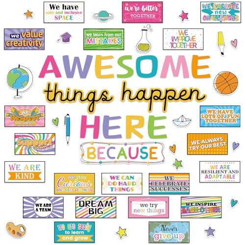 Classroom Bulletin Board Decoration Set Awesome Things Happen Here Encouraging Motivational Cutouts for School Home Office Whiteboard Chalkboard Decor Supplies