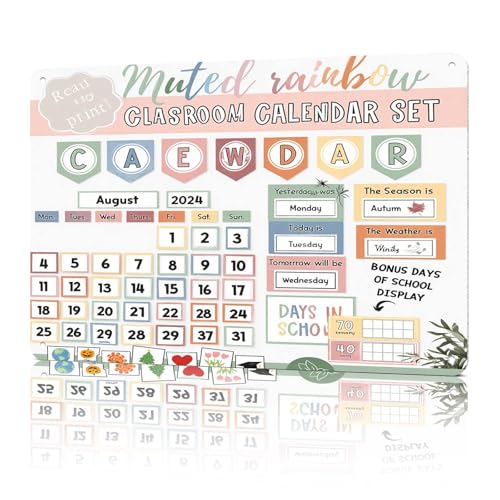 Classroom Calendar Set Tin Signs Pocket Chart Calendar Cards Calendar Weather Display Classroom Sign Boho Classroom Set Up Metal Sign For High School Elementary Middle School Classroom Wall Decor 8x12in
