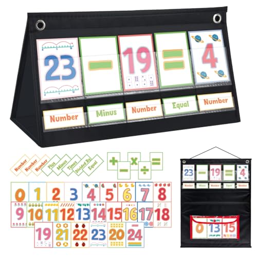 Classroom Educational Math Pocket Card, 0-24 Math Facts Manipulatives Chart, Number Cards Blending Board for Young Toddlers and Homeschooling Classroom Supplies|Learning Materials -Black