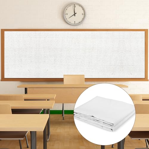 Classroom Fabric Bulletin Board 47x141inch White Woven Texture Back to School Classroom Backdrop Decoration for Wall Door Background, DIY Craft, Bulletin Boards, Pillow, Curtain, Reusable, Easy to Cut