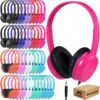 Classroom Headphones Bulk 40 Pack, Wired Heavy Duty On-Ear Headsets for K-12 Kids Students, 3.5mm Jack for Chromebook, Laptop, Computer, Library, Group Learning & Testing - Assorted Bright Colors