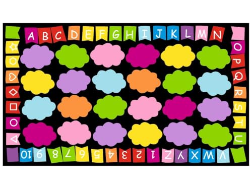 Classroom Rug - 7 6 x13 Rainbow Alphabet Clouds Square Preschool Classroom Carpet, Non-Slip & Stain Resistant, 20X Easy Clean, Thick Nylon Kids Playroom Floor Mat,Colorful Clouds,7'6"x13'1"