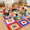 Classroom Rug 7.6x12, Classroom Carpet Elementary with Rainbow Square