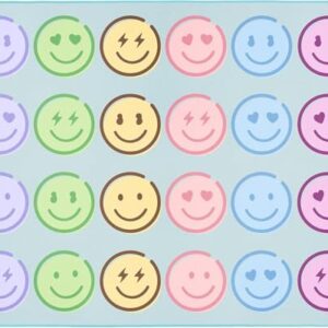 Classroom Rug 8x10 ft, Pastel Smiley Face Educational Carpet