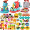 Clayo All-in-one Deluxe Kids Play Dough Kitchen Creations Set – Ice Cream, Noodle & Burger Maker | 40+ Piece Modelling Clay Food Play Kit | Non-Toxic, Multicolor Dough Toys