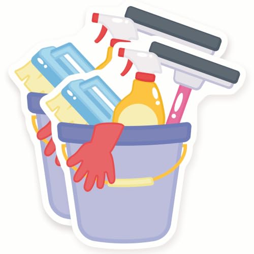 Cleaning Bucket Stickers - Household Chores Decal - Tidy Home Accessory - Homemaker Decor - 2 Pack - 5" Wide Design - Adheres to Laptops, Tumblers, and More - Made in The USA - AQS41543