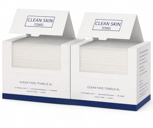 Clean Skin Towel XL Disposable Face Towels, 100 Count (Pack of 2) Dry Facial Towels for Sensitive & Acne-Prone Skin, Lint-Free,Makeup Remover Wipes, OEKO-TEX Certified, 10" x 12"