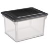 Clear Plastic File Box with Black Lid for Letter or Legal Files