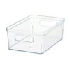 Clear Plastic Storage Bin with Built-In Side Handles, Heavy Duty PET Stackable Organizer Tray, Transparent Open Top Container for Fridge Kitchen Office Bathroom Sundry Storage
