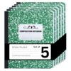 CLEENTABLE Composition Notebook 5 Pack, Wide Ruled Paper, Marble Cover Notebooks for School, 9.75 x 7.5 Inches, 100 Sheets (200 Pages), Sewn Binding Comp Books, Green