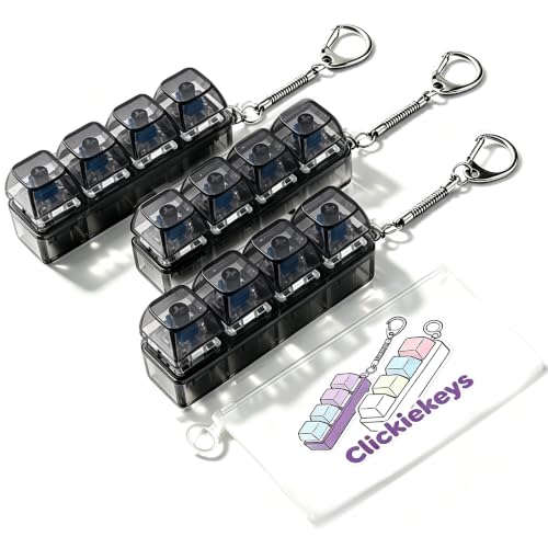 Clickiekeys Fidget Toy Translucent Mechanical Keyboard Fidget Toy Keychain Clicker for Adults Kids - Quiet ASMR Button Sensory Tool for Focus, Anxiety Relief Desk Gadget, Portable Backpack Accessory