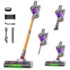 Clinkal Cordless Stick Vacuum Cleaner, 40Kpa Powerful Suction Vacuum Cleaner with LED Headlight, Detachable Battery, 8-in-1 Lightweight Handheld Vacuums for Pet Hair Carpet and Hardwood Floor, Purple