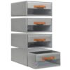 Closet Drawers for Clothes, Stackable Storage Drawers with Clear Front Window and Faux Leather Handle, Foldable Clothes Organizer Bins for 15.7 x 12.6 x 6.7 in Bedding Sheet Sets, Grey