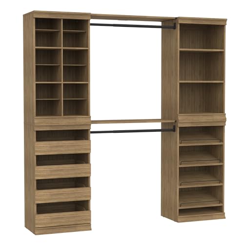 ClosetMaid Modular Storage Organizer Kit Includes; (1) 12-Shelf Unit with Dividers, (1) 4-Drawer Unit, (1) Shoe Shelf Unit, (1) 3-Shelf Unit, and (2) Hang Rod Shelf Units, Sand