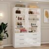 Closet System of 2 Sets, 4FT-10FT Closet Organizer System with 6 Drawers & 8 Shelves &2 Adjustable Rods, Modular Closet Shelving System, Max 126" L-shaped Closet System Tower for Walk in Closet, White