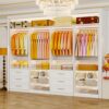 Closet System Set of 4, 8FT-21FT Modular Closet System with 6 Wooden Drawers, 10 Shelves, 8 Hanging Rods, Custom Walk in Closet Organizer Storage System, Freestanding White