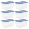 CNEIESD Storage Bins 66 Qt Clear Latching Lid Stackable 6 Pack Blue