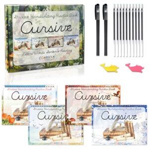 COARVXA 4 Pack Cursive Handwriting Workbook，Magic Grooved Writing Practice Books，Reusable Handwriting Practice Books，Cursive Kickoff Student Workbook for Kids Ages 5-12, Writing Without Tears