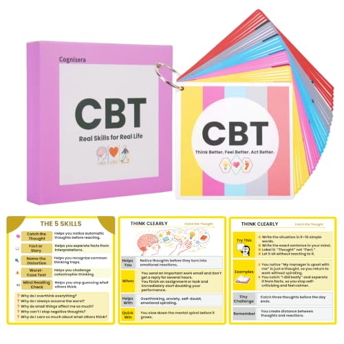 Cognisera CBT Skills Cards for Adults & Teens-30 Cognitive Behavioral Therapy Cards with Step-by-Step Exercises, Coping Skills for Stress,Emotional Regulation & Personal Growth
