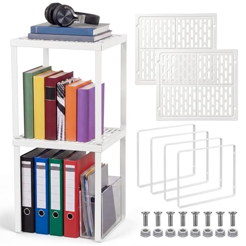 Colarr 2 Pcs Locker Organizer Shelf Stackable 2-Tier Shelves Fits Standard Size School Lockers Heavy Duty Metal Locker Shelf for School Office Gym Lockers Home Storage 11x 10 x 12 Inch(White)