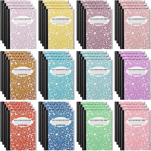 Colarr 48 Pack Mini Composition Notebook, Assorted Marble Covers 4.5 x 3.25 Inch Narrow Ruled Mini Pocket Marble Journal Notebooks for School Office, 120 Pages (60 Sheets), 12 Colors (Bright Color)