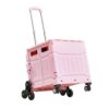 Collapsible Utility Cart with Stair Climbing Wheels, 65L Pink Rolling Cart with Telescoping Handle, Foldable Shopping Ca