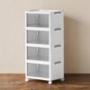 COLLEFUN 23QT Stackable Storage Bins with Lids and Wheels, 4 Tier 92QT Foldable Plastic Storage Drawers with Magnetic Doors, 4 Pack Collapsible Closet Organizer for Bedroom Office, White