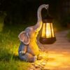 COLOBOBO Solar Elephant Statue Outdoor Garden Decor - 10" Resin Elephant Figurine with Hanging Solar Lantern, Waterproof Patio Yard Art, Lucky Elephant Gifts for Women Mom Housewarming
