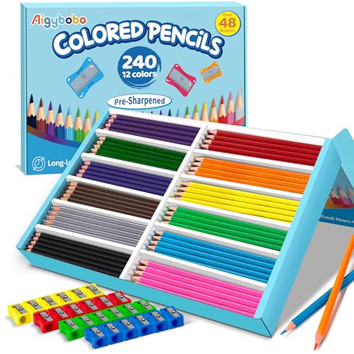 Colored Pencils Bulk, 240 Count Color Pencils for Kids Classroom, 12 Colors