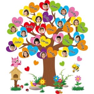 Colorful Classroom Tree Bulletin Board Decorations Set Heart Shape Cutouts DIY Photo Craft Bulletin Decor Flower Back to School Photo Boards Decor for Nursery Wall Teacher School Blackboard Decor