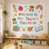 Colorful Cute Cartoon Elementary Teacher Classroom Tapestry