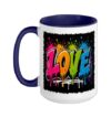 Colorful Love Graffiti Dripping Paint Street Art Ceramic Mug, Dark Blue/White, 15oz