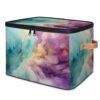 Colorful Marble Storage Bins with Zipper Lid Fabric Storage Box Foldable Washable Closet Shelf Clothes Organizer Container with Handles Purple Gold Marble Cube Bins Organizer for Nursery Bedroom