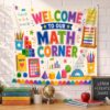 Colorful Welcome Math Corner Elementary Teacher Classroom Tapestry
