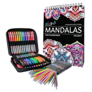 ColorIt Glitter Gel Pens For Adult Coloring Books 96 Pack With Mandalas Volume VI,