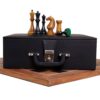 Combo of 1935 Botvinnik Flohr-II Soviet Chess Set - Pieces in Distress Antiqued & Ebonized Boxwood with Board and Box