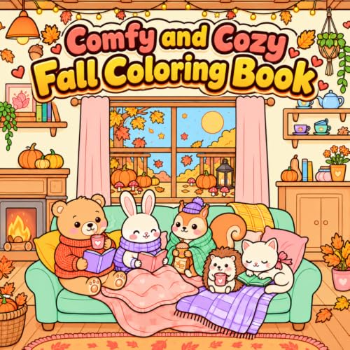 Comfy And Cozy Fall Coloring Book: Little Friends Bold And Easy Autumn Coloring Pages For Kids, Adults and Teens | Featuring Cozy Cuties Animals For Relaxation and Stress Relief