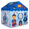 Comic Pop Kids Play Tent House, Blue Action Comic Themed Playhouse with Mesh Window, Indoor Outdoor Pop Up Tent for Boys & Girls