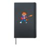 Comic red panda playing electric guitar Hardcover Journal, Black