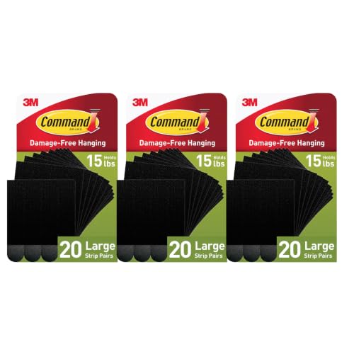 Command Large Picture Hanging Strips, Black, 3 Pack, 60 Pairs, Damage Free Frame Mounting for Wall Decor on Painted Walls, Finished Wood, Laminate, Tile, Apartments, Dorm Rooms and Classrooms