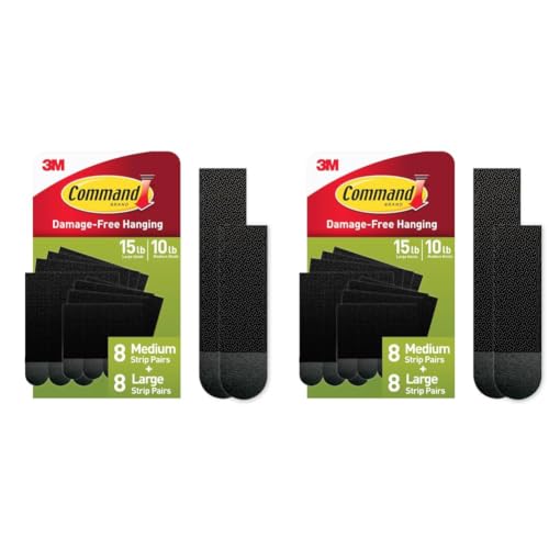 Command Medium and Large Picture Hanging Strips, Damage Free Hanging Picture Hangers, No Tools Wall Hanging Strips for Living Spaces, Black, 8 Medium Pairs and 8 Large Pairs (Pack of 2)