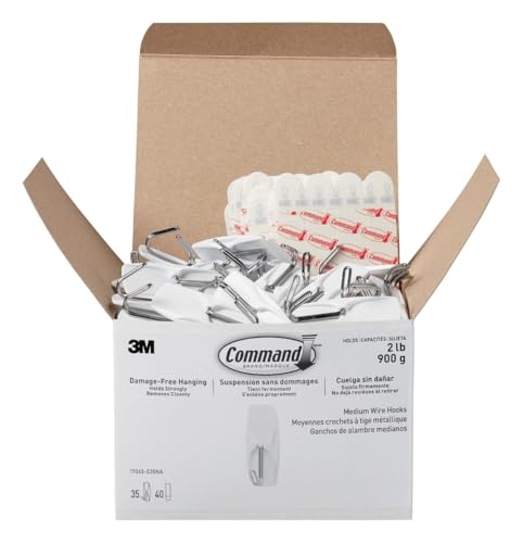 Command Medium Wire Toggle Hooks, 35 Hooks and 40 Strips, Damage-Free Hanging Wall Hooks with Adhesive Strips, No Tools Adhesive Hooks for Hanging, Holds up to 2 lb, Pack of 4