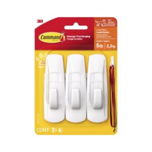 Command Pet Collection Large White Hooks, 3 Hooks, 6 Strips