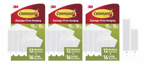 Command Picture Hanging Strips PH209-28NA, 3 Pack, White Medium and Large Assorted Adhesive Fasteners, 84 Pairs, 168 Strips Total, Damage Free Wall Decor for Apartments, Dorm Rooms, Classrooms