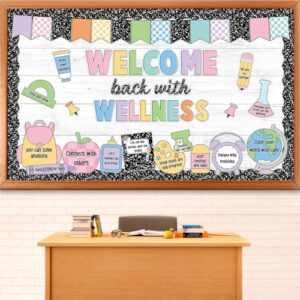 Composition Notebook Bulletin Board Decoration Set Welcome Back with Wellness Bulletin Board Set Motivational Composition Wellness Cutouts for Back to School Classroom Chalkboard Wall Door Decor