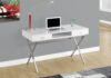 Computer Desk, Home Office, Laptop, Storage Drawers, 48" l, Work, Glossy White Laminate, Chrome Metal